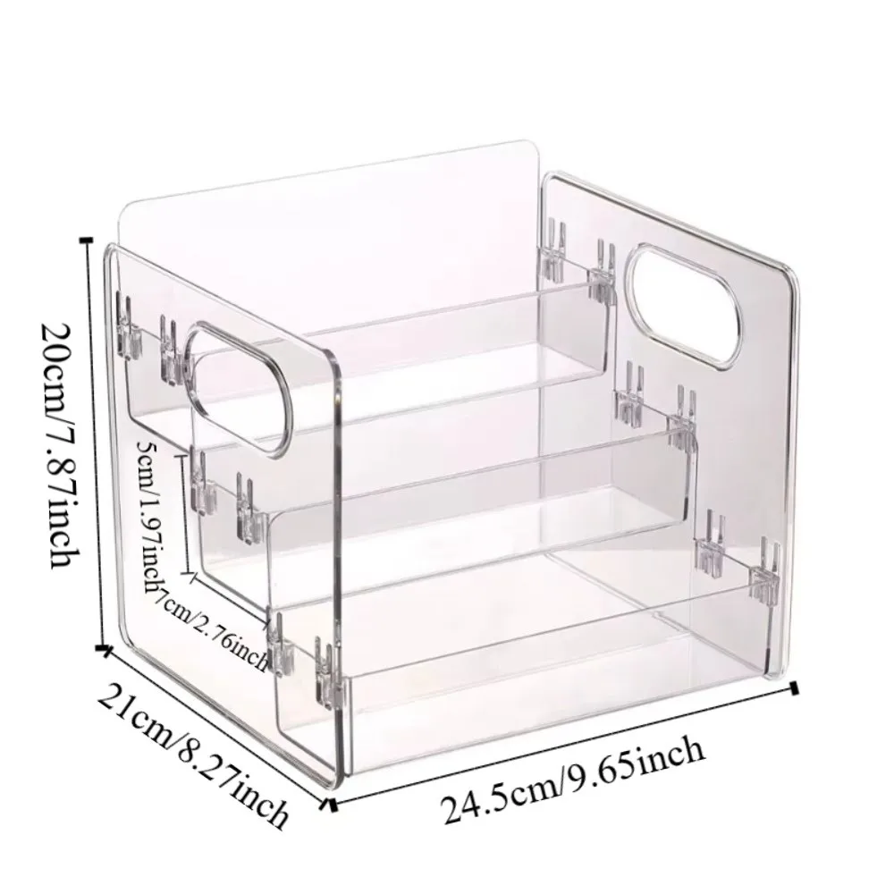 Transparent Cosmetic Storage Box Three-Tier Design Portable Compartment Clear Makeup Rack with Handle Slanted Storage Basket - Image 6