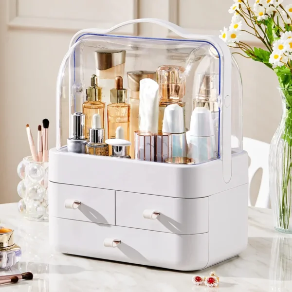 Cosmetic Organizer Countertop Organizer For Dresser With Lid And Drawer Countertop Waterproof And Dustproof Skin Care Organizer
