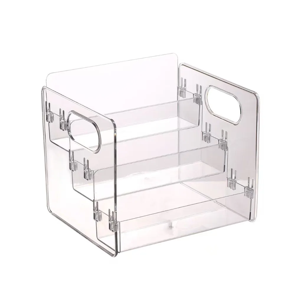 Transparent Cosmetic Storage Box Three-Tier Design Portable Compartment Clear Makeup Rack with Handle Slanted Storage Basket - Image 7